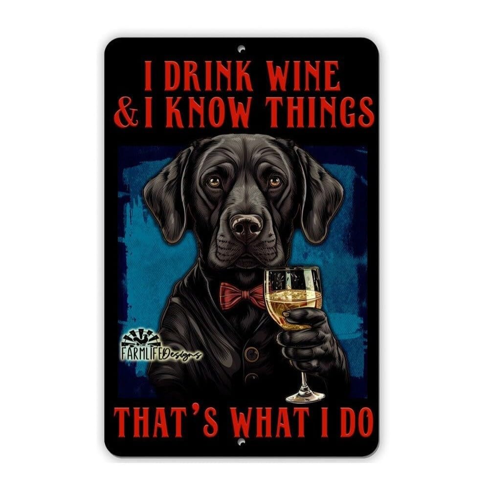 Black Lab Wine Sign Funny Handmade Bar Labrador Retriever Dog Metal art tin gift home decor