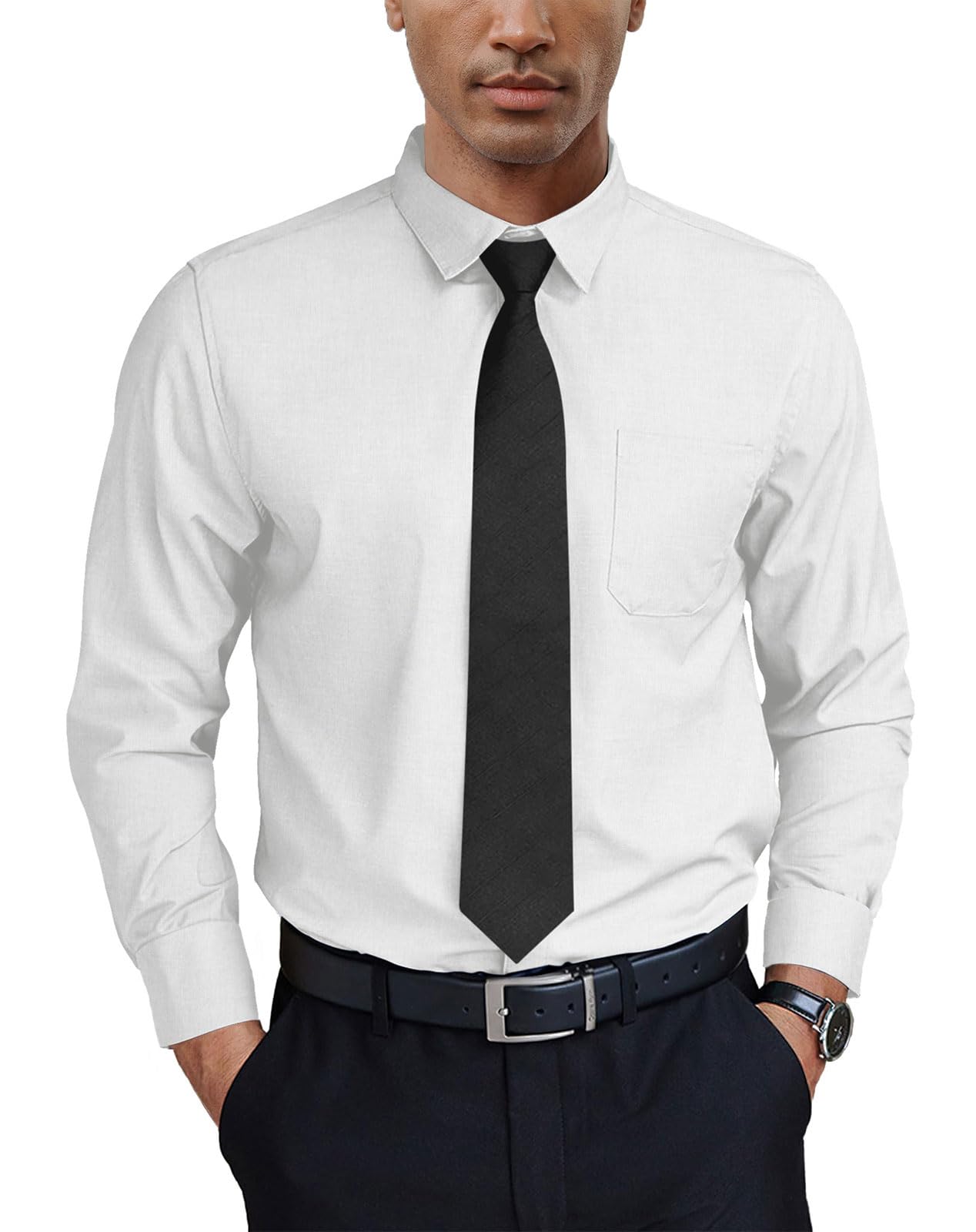 Halfword Camisa Hombre Manga Larga Vestir Camisas Formales Elegantes Bolsillo Slim Fit Boda Shirt