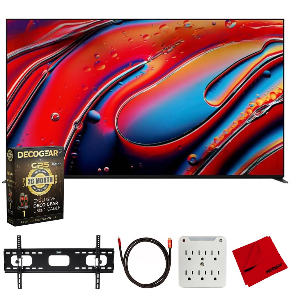 Sony BRAVIA 9 K65XR90 65" 4K HDR QLED Mini-LED TV (2024) Bundle with Deco Gear CPS 26 Months Extended Protection, 6FT HDMI Cable, 37"-100" TV Wall Mount, 6-Outlet Surge Adapter and Microfiber Cloth