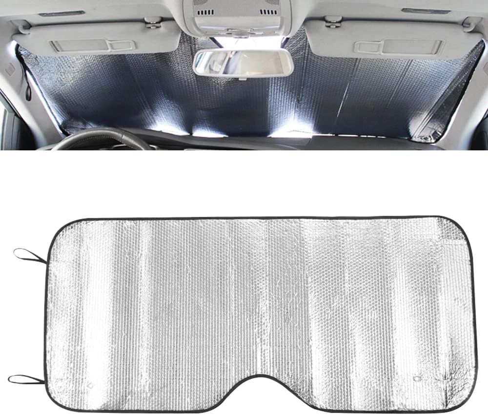 Parasol Coche Delantero Plegable Protector Solar de Luna Delantera Parasol Coche para Luna Delantera Universal con 2 Ventosas 2 Correas (Plateado)
