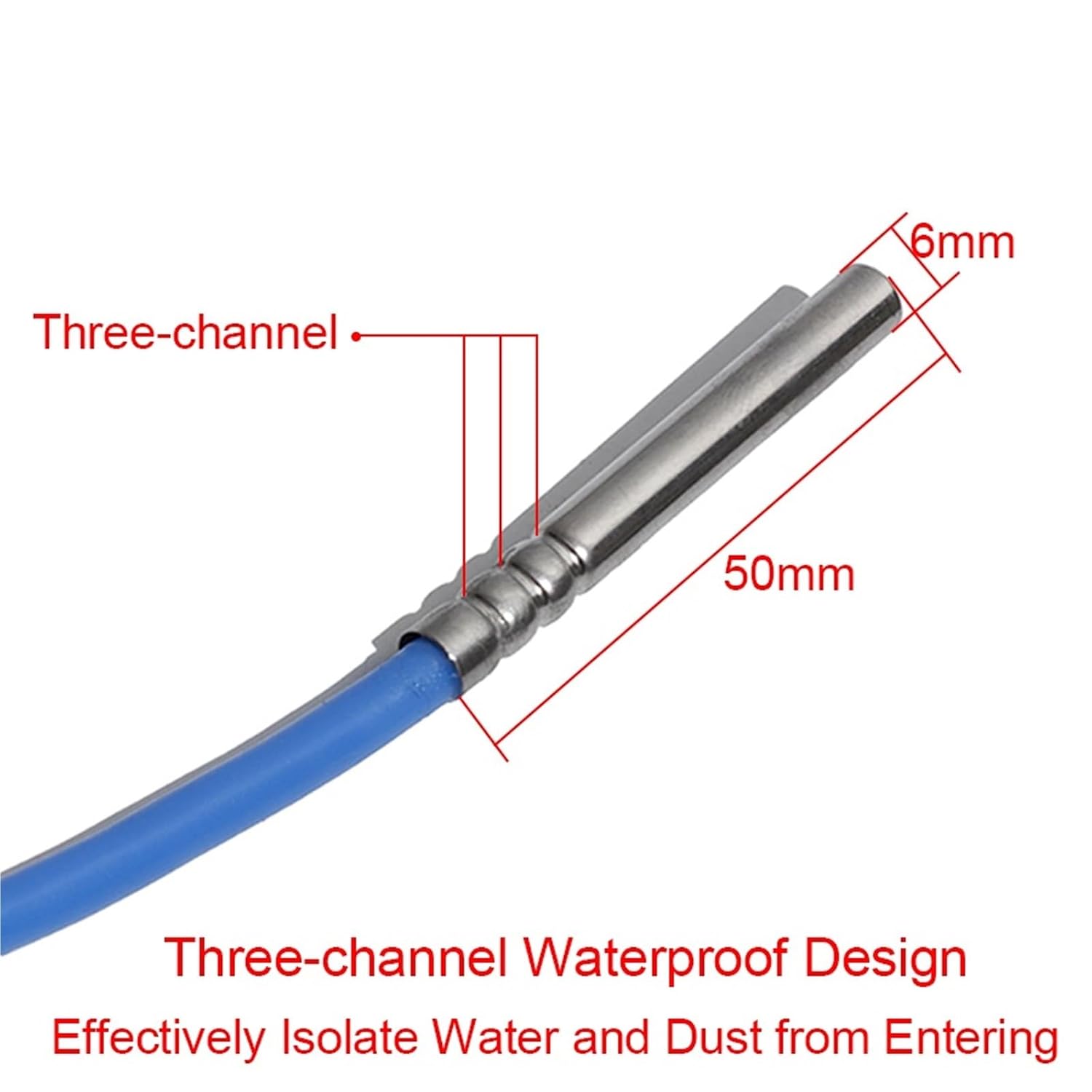 304SUS Straight Rod Type Digital Temperature Sensor Chip 6mm*50mm Probe High Temperature Resistance Waterproof(White)