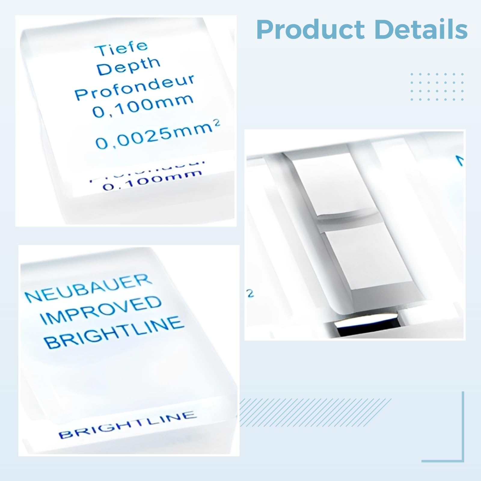 Hemocytometer, verbesserte Ausführung, 0,0025 mm² Fläche, Bright-Line-Gitter, verchromt, für präzise Zellzählung im Labor und in der Forschung, klare Ablesung, für exakte Ergebnisse