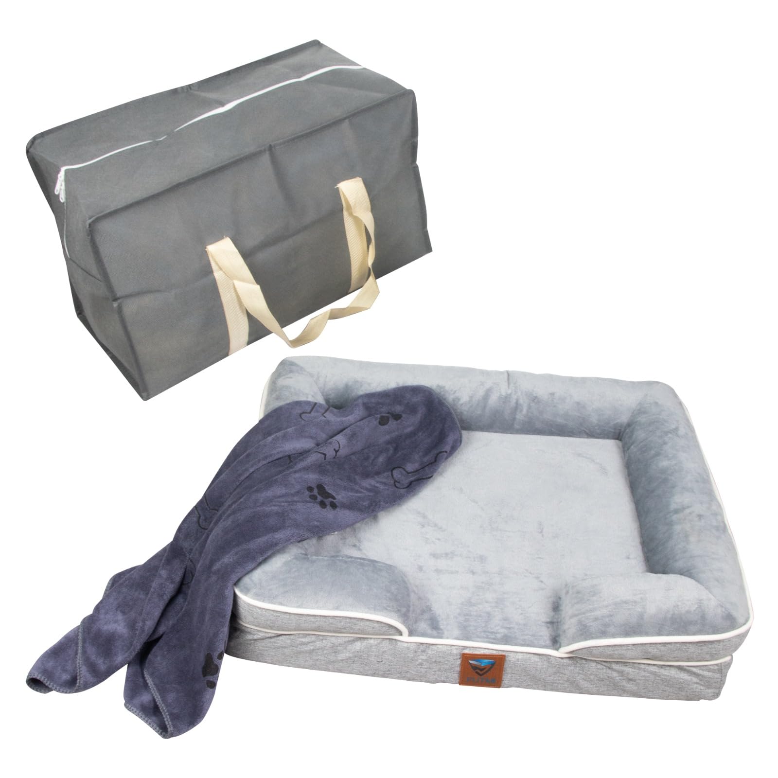 FUTMI - kit Orthopedic Dog Bed with Blanket- Waterproof - Washable Cover and Memory Foam Dog - Cama para Perros Medium Size Grey.