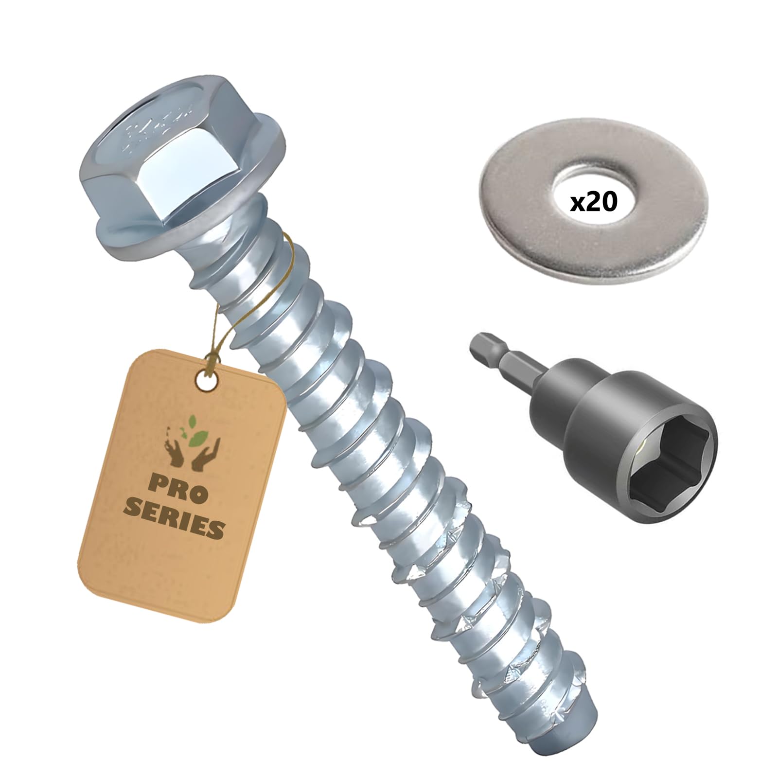 View 1 of 20PCS 3/8"(10mm) x 3" Heavy Duty Concrete Screw Bolts Hex Head,Masonry Bolts for anchoring to Brick or Block, Zinc Plated Anchors,Includes Washers & Hex Socket, Strong, Durable, Easy Install