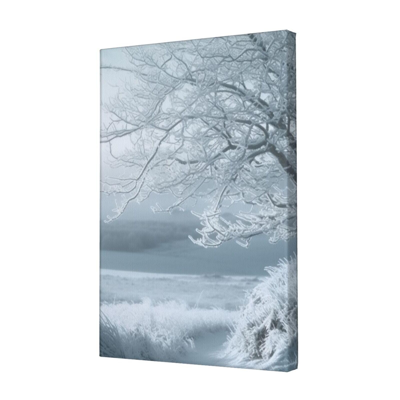 FodPand Snow and Frosted Tree Canvas Wall Art for Living Room Wall Decor 12"x18" Modern Artwork Painting Pictures Hanging Canvas Prints Aesthetic Wall Art for Bedroom Bathroom Office Wallart Decor