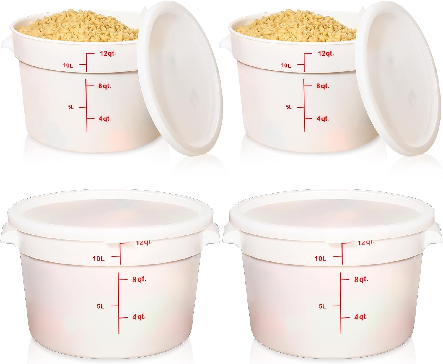 Hushee 4 Pcs Commercial Food Storage Containers Round PP Food Storage Containers with Lids for Pantry Translucent Plastic Tubs with Lids for Storage Food Safe Bucket with Scales and Handles (10 Quart)