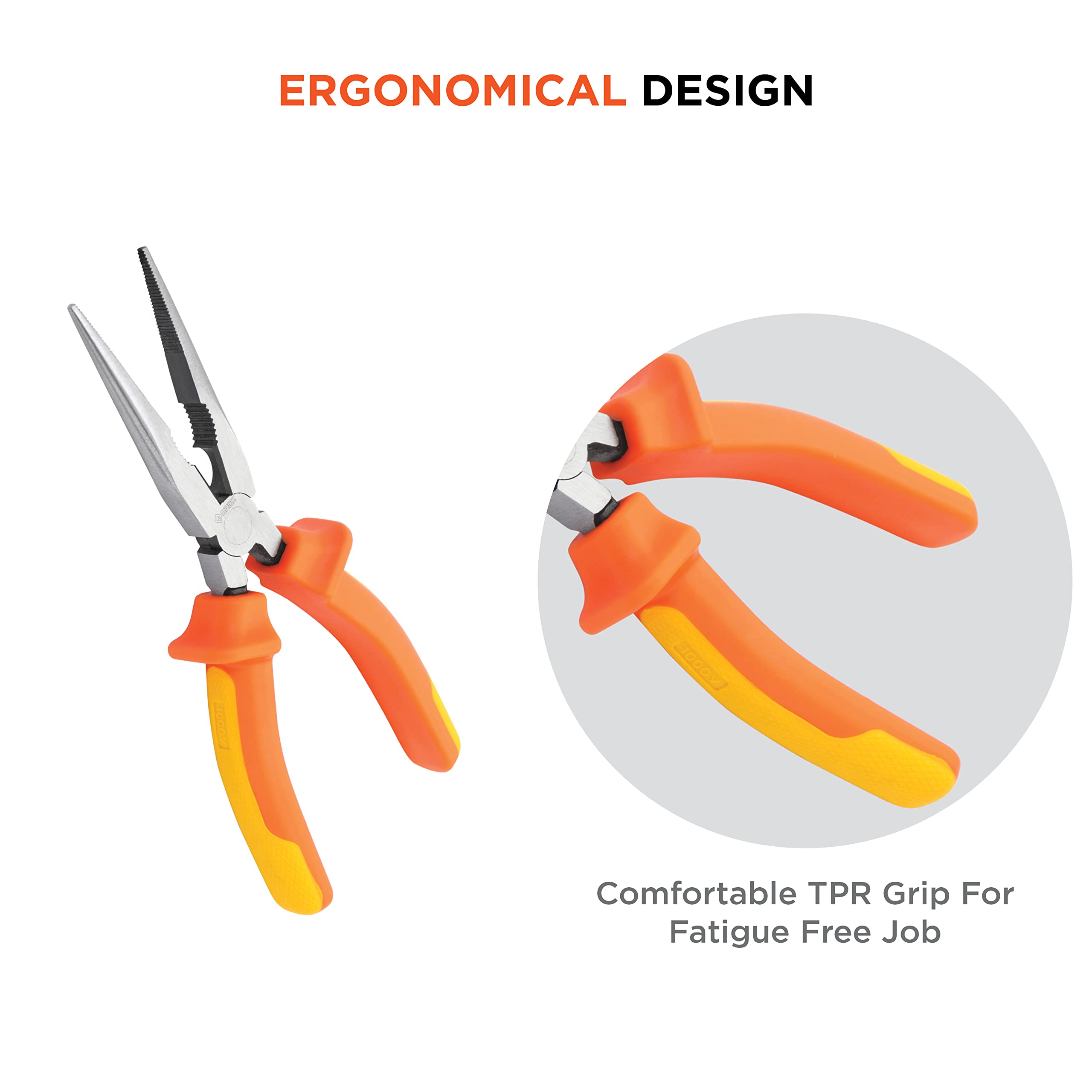 GROZ 7 inch Long Nose Insulation Plier with Insulation to 1000V AC| Ideal for Cutting & Gripping Wires Corrosion Resistant| Shockproof | Length: 175 mm| LNP/CV/7 2