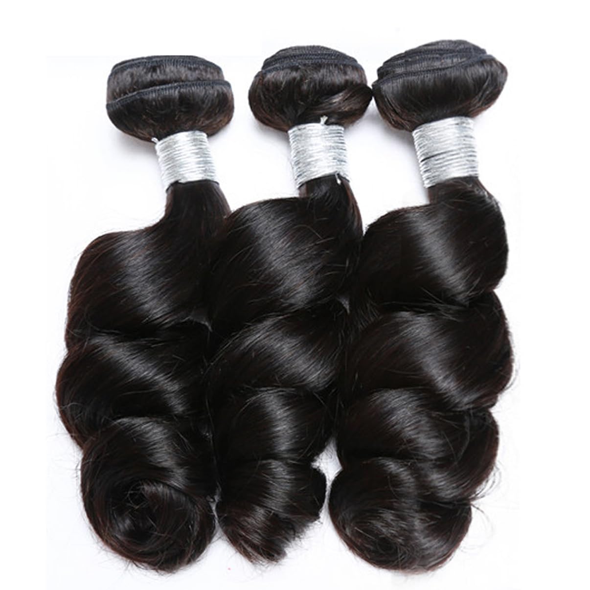 Loose Wave Bundles Human Hair 3 Bundles Unprocessed Remy Hair Weave with Double Strong Machine Weft 300g/Pack (3pcs x 10inch, Natural Black)