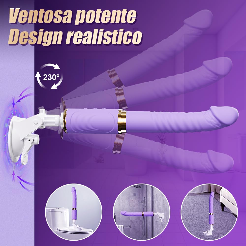 Dildo Vibratoreper Donna Professionale Giocattolo Sessuale a Mani libere Sex Toys 10 Modalità di Spinta e Vibrazione Adatto per la Stimolazione Punto G del Clitoride Anale Ventosa Rimovibile (Viola)