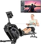 Skandika Wasserrudergerät Nemo IV | Wasser Rudergerät für Zuhause in Studio Qualität durch TÜV Süd geprüft, Kinomap, Tablet Halterung, aufstellbar | Rudermaschine mit Wasserwiderstand (Schwarz)