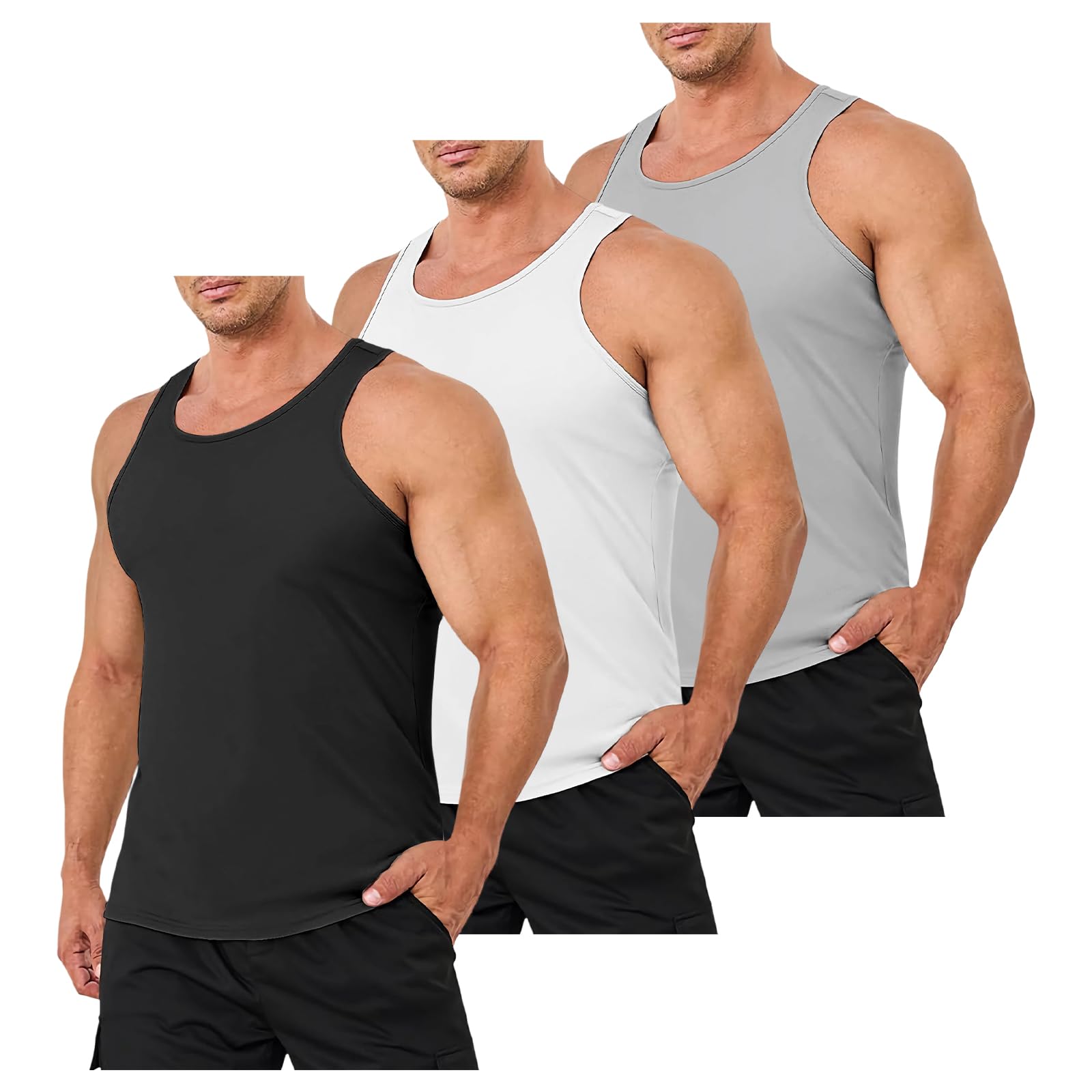 Men's 3 Pack Quick Dry Workout Tank Top Gym Muscle Tee Fitness Bodybuilding Sleeveless T Shirt