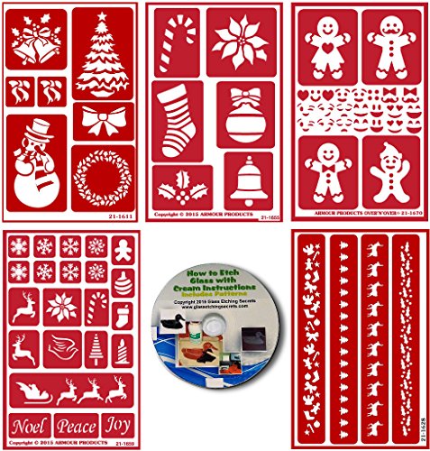 5 Pack of Christmas Stencils, Over N Over Reusable + How to Etch CD