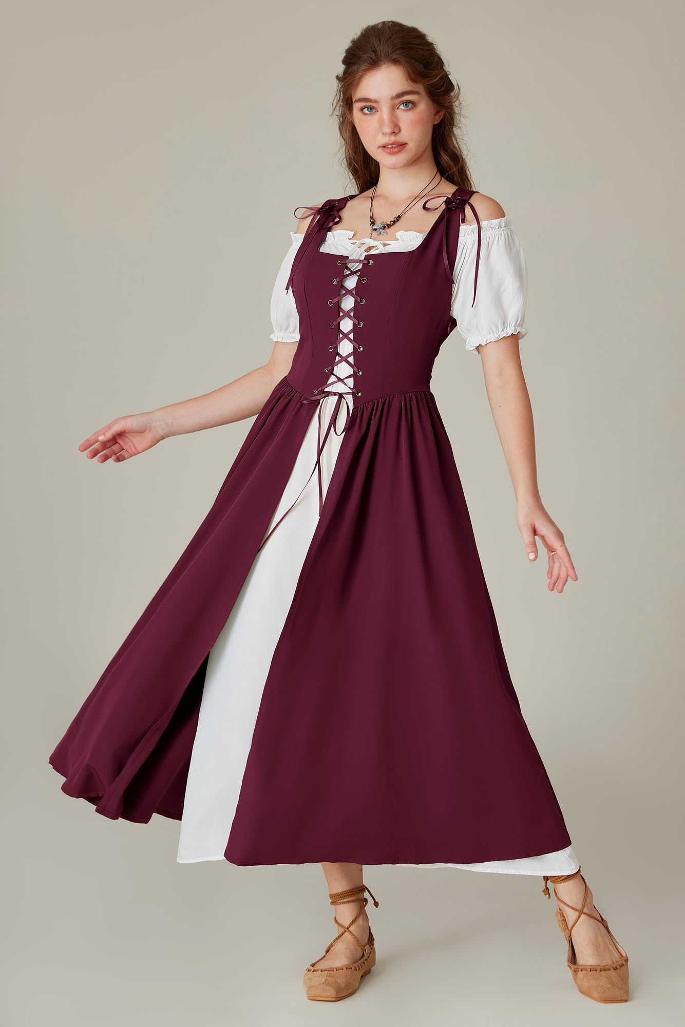 SCARLET DARKNESS Damen Mittelalter Corsagenkleid Renaissance Kurzarm Rockabilly Kleid