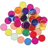 7253 Transparent Plastic Counters - Steel-Ringed - Set of 50 - Assorted Colors - Great for Kindergarten, Sensory Play and Light Panels
