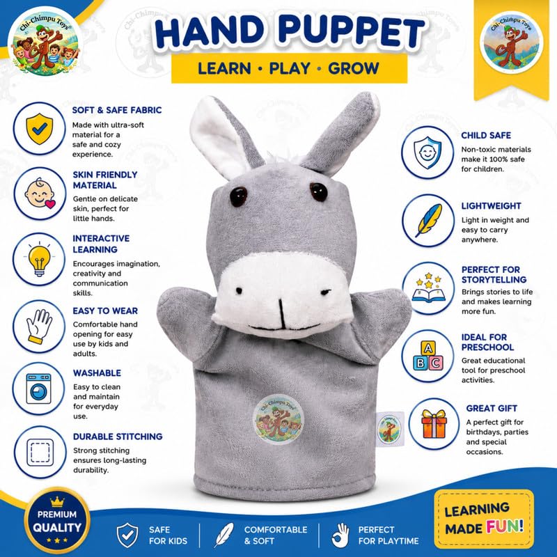 Image of Donkey Puppet Soft Hand Puppet for Kids Role Play Storytelling Educational Toy