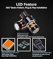 Vista 3 de Paquete de 4 bombillas LED súper brillantes 7443 7440 992 T20 7444NA amarillas ámbar 9-30V sin polaridad, 24-SMD conjuntos de chips LED