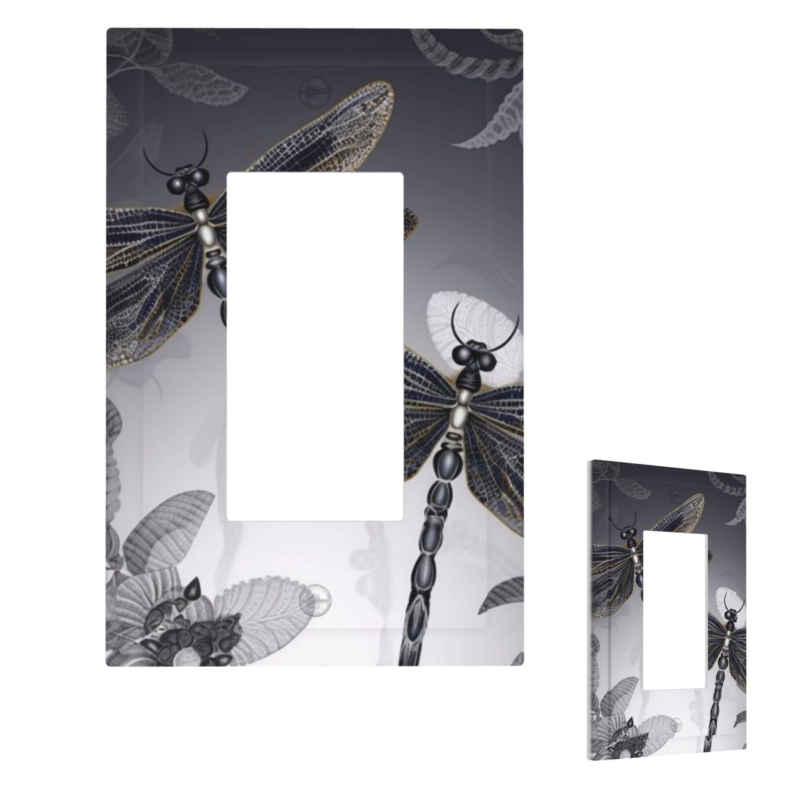 Fekiloot 1 Gang Dragonflies Grey Wall Plate Cover Modern Decorative Light Switch Cover Unbreakable Receptacle Outlet Covers For Living Room Bedroom Home Decor