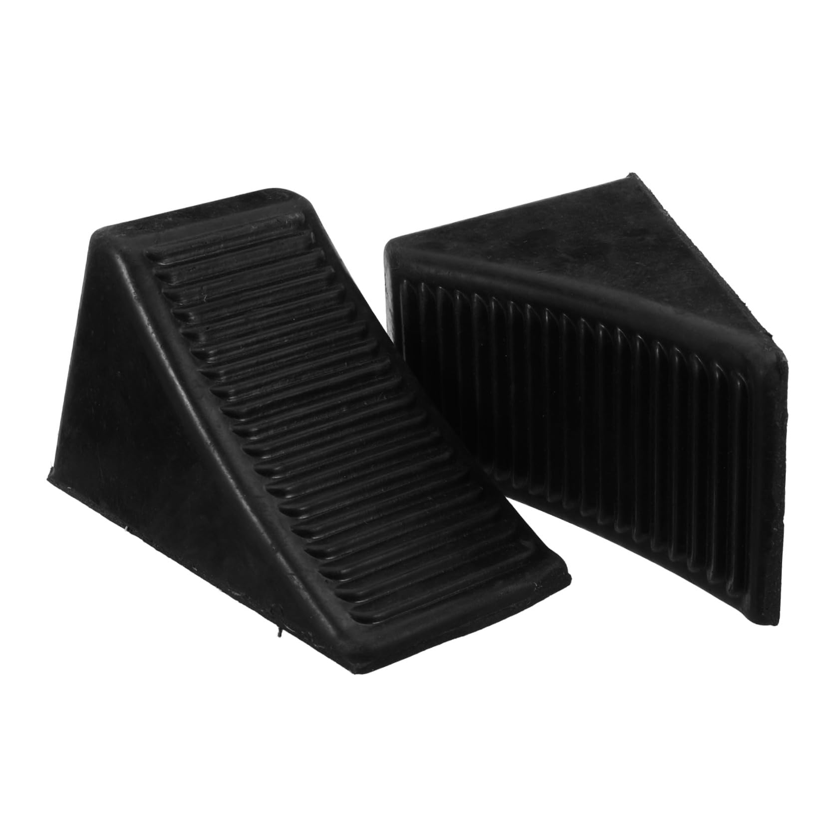 Calzos de Goma para Ruedas de Coche Triangulares, 2 Piezas | Anilla Integrada y Base Texturizada, Color Negro, para Remolques y Vehículos en Eventos o Aparcamiento Diario