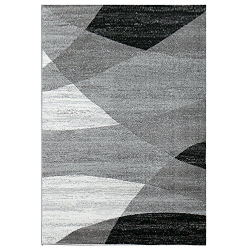VIMODA Teppich Geometrisches Muster Meliert in Grau Weiß Schwarz Kurzflor Läufer Wohnzimmer, Maße:160x220 cm