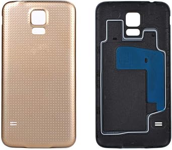 Back Battery Housing Door Cover Back Case Replacement for Galaxy S5 G900 G900F G900M G900v with Logo Gold