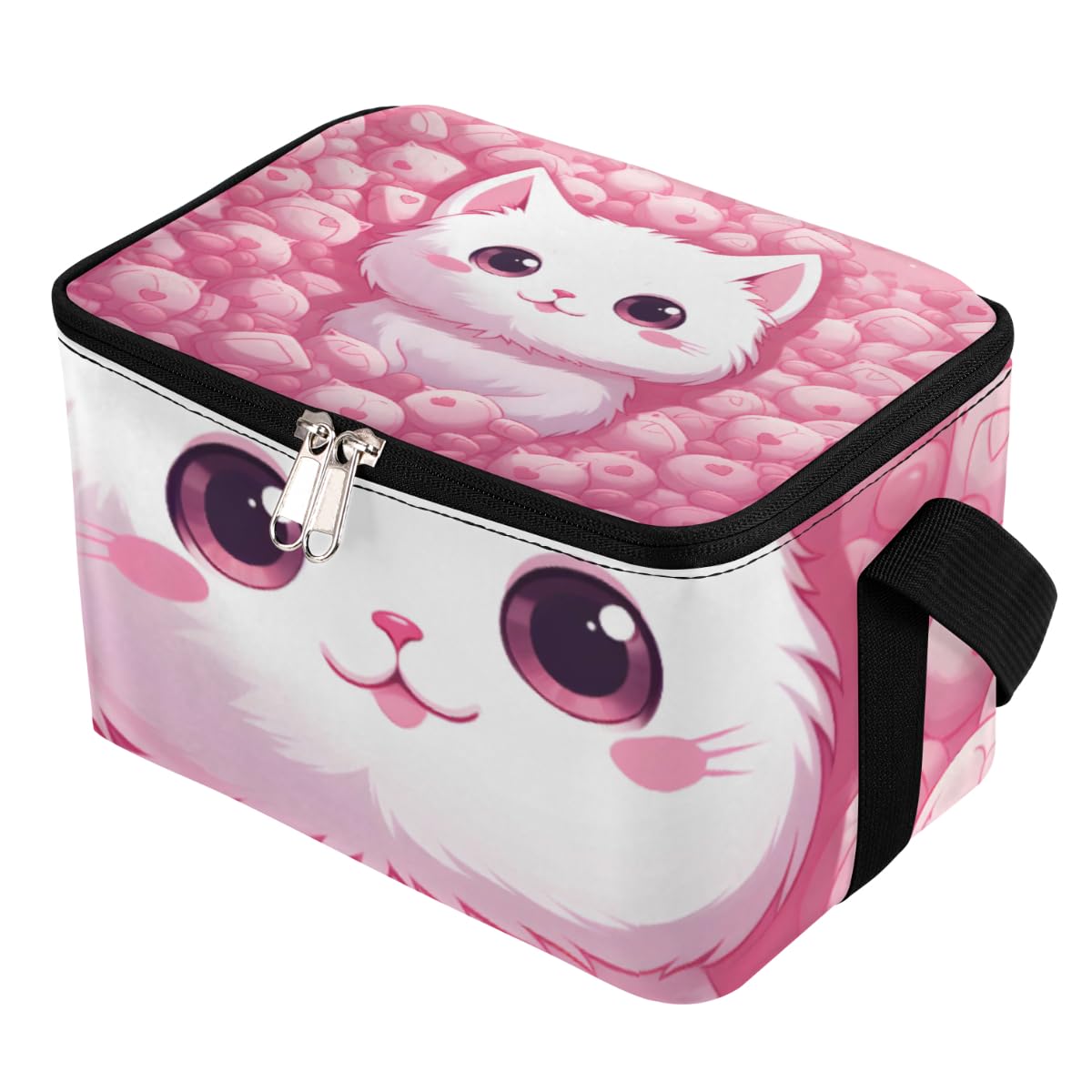 GzLeyigou Lunch Bags for Women Men 9 Cans,Pinks Cute Kitten Hot & Cold Food Delivery Bag Insulated Grocery Bag Insulated Lunch Box White Cat Cooler Bag for Office Work Picnic Beach