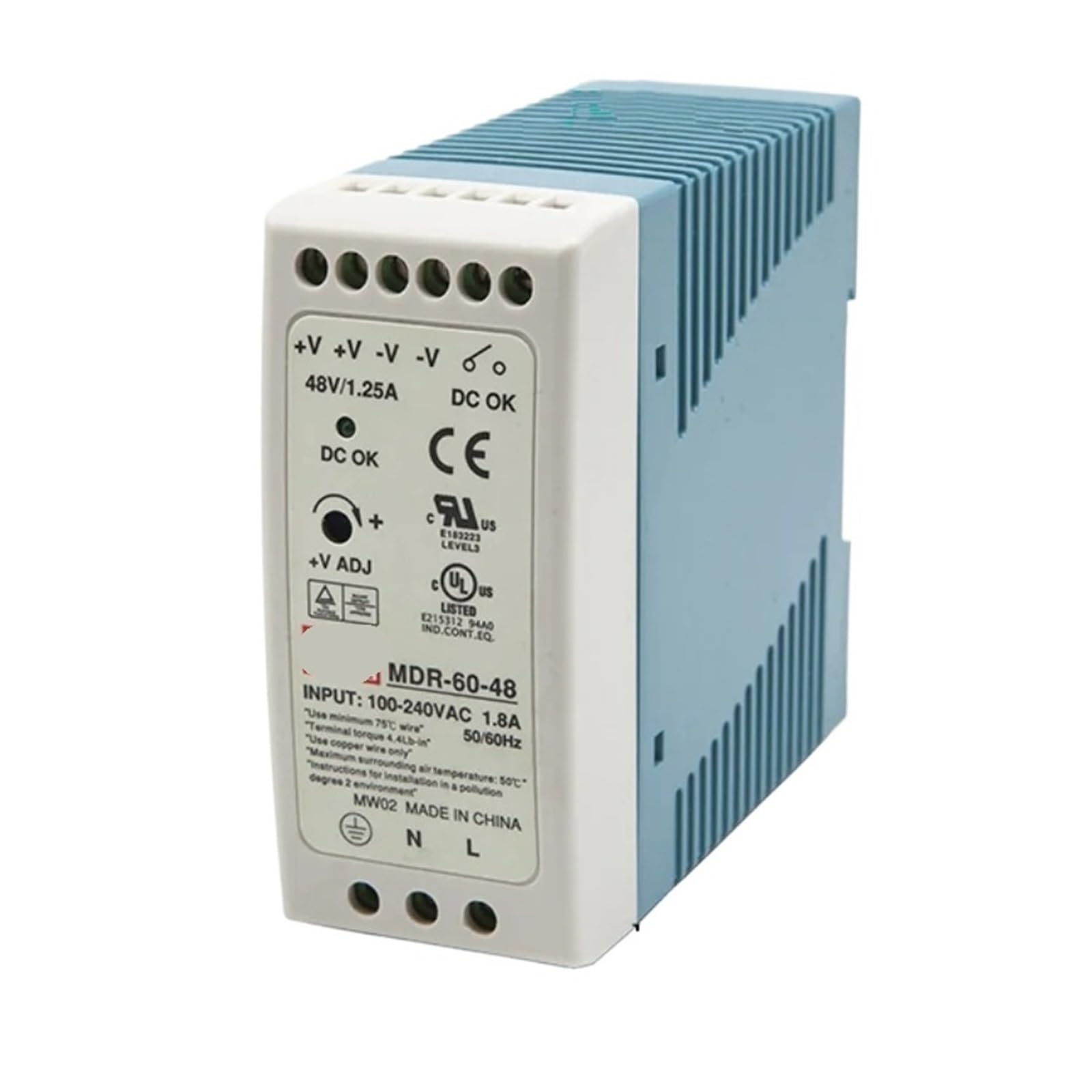 NACODLUL MDR-60 60W Single Output Industrial Power Supply 5V 12V 24V 48V(MDR-60-15)