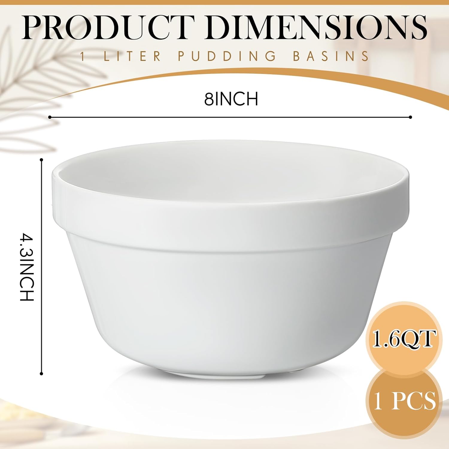 Blushtier 1 Pcs 50 oz White Ceramic Pudding Bowls Set 8 Inch Porcelain Dessert Ice Cream Kitchen Bowl Mold Steaming Ovenproof Sturdy Steamed Plum Bowl Basin for Soup Ramen Cereal Noodle Pho Microwave