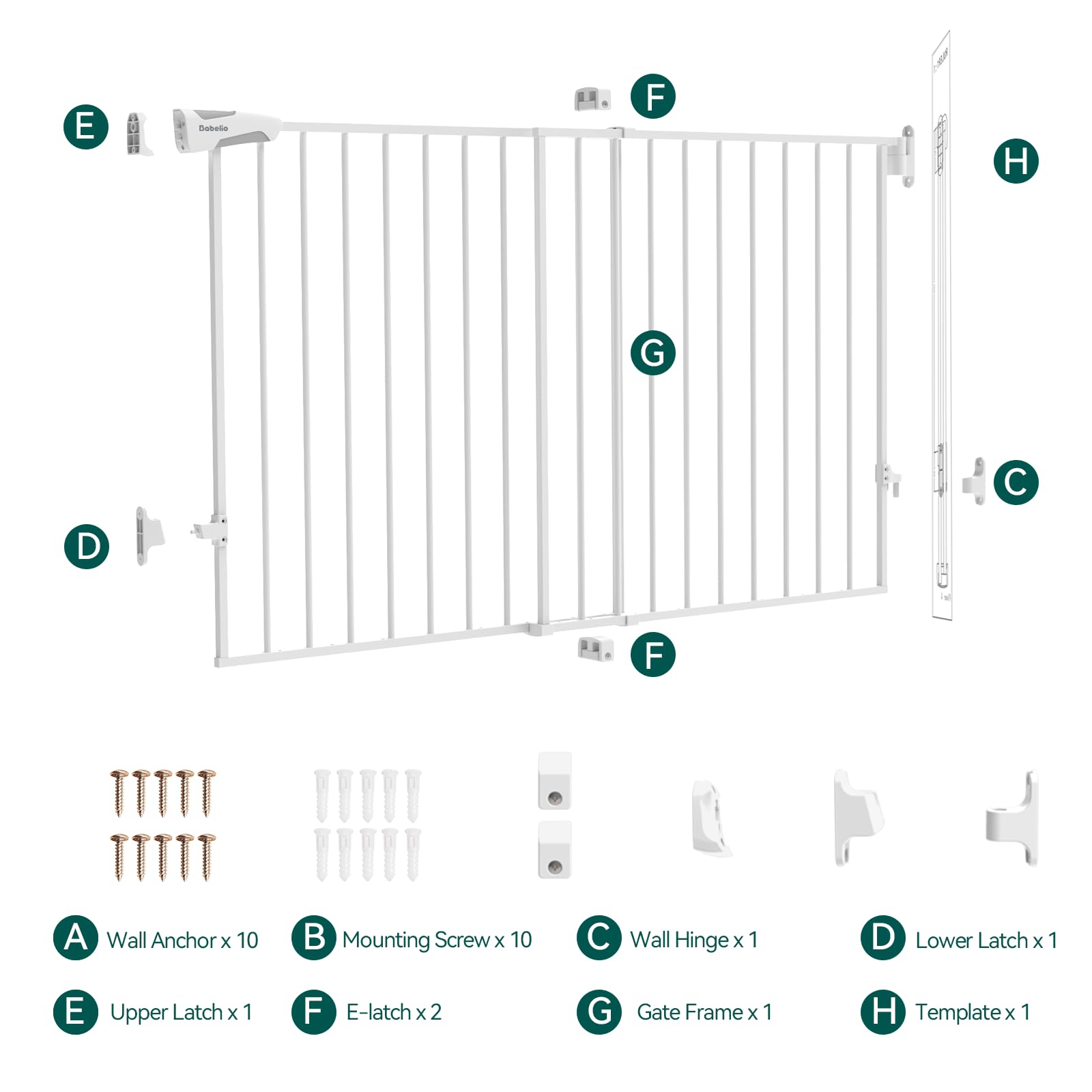Babelio Puerta de bebé extra ancha de 31.5 a 55 pulgadas, sin barra inferior, puerta de perro 2 en 1 de cierre automático para la casa, escaleras y puertas, puertas de seguridad para mascotas con