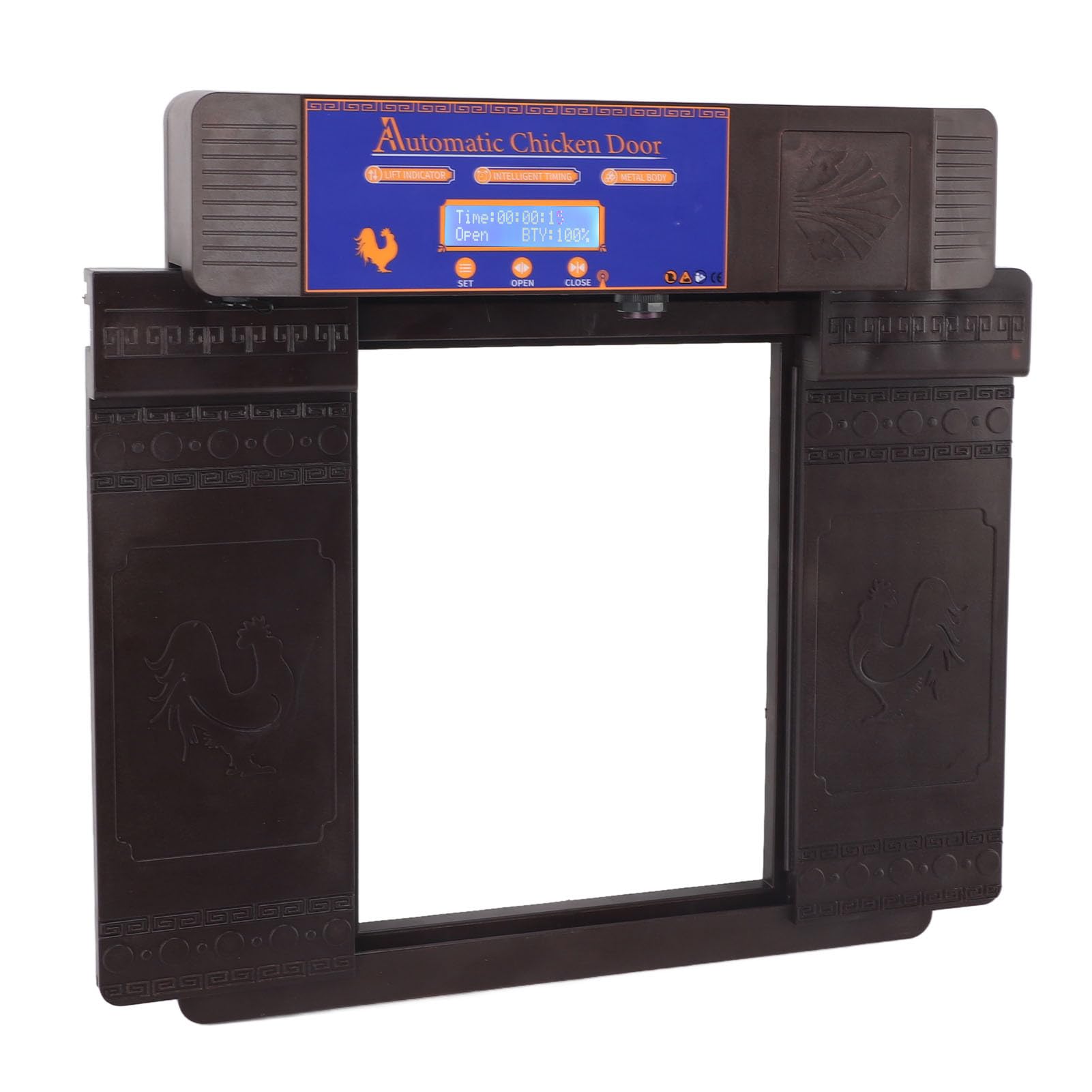 Porta Automatica Pollaio, Apriporta Solare con Timer e Sistema Antipizzicamento IP45, Portello Marrone Scuro per Galline da Esterno, Recinti e Ricoveri per Uso Quotidiano
