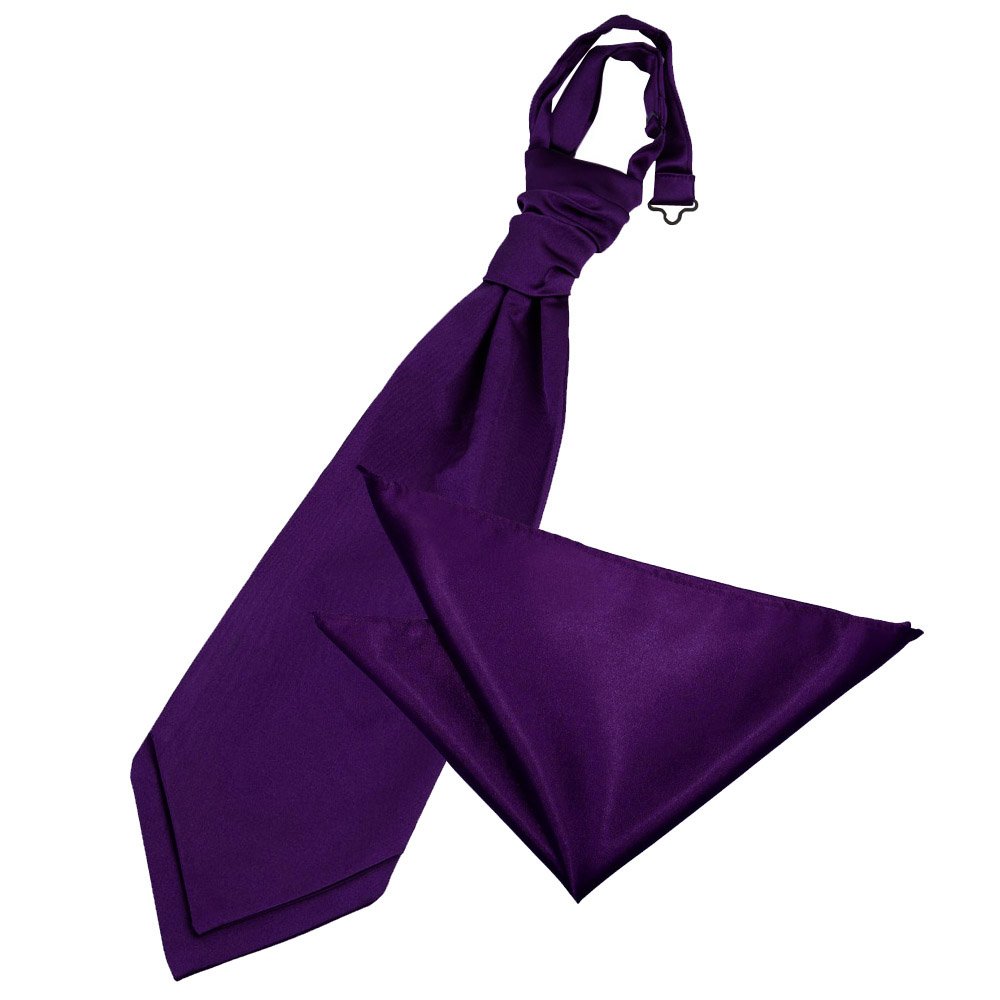 DQT Mens Plain Glossy Satin Wedding Cravat & Pocket Square Set - Formal, Business & Occasion - Purple