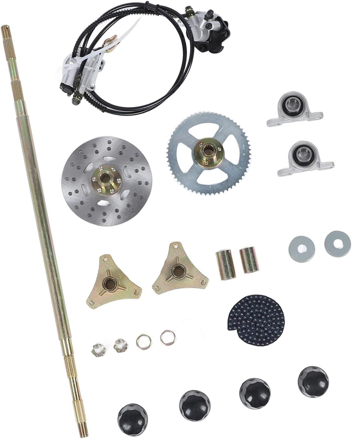 Taidda 29in Go Kart Rear Live Axle Assembly Kit, Disc Brake Calipers Kit Axle Sprocket Chain, Brake Disc Caliper Wheel Hubs Replacement with Complete Set, Ideal for ATV Quads