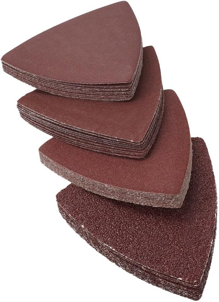 Triangle Sanding Discs 80mm for Oscillating Multi Tool, Aluminum Oxide Abrasive Pads with Hook and LOOPs, 40-Pack Mixed Grit 60/120/180/240 for Wood Metal