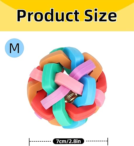 Miniatura 6 de GLOGLOW Juguetes de bola de goma, colorido suave TPR bola masticar juguete interactivo con campana interior para perros Mini cerdos (M) juguetes de