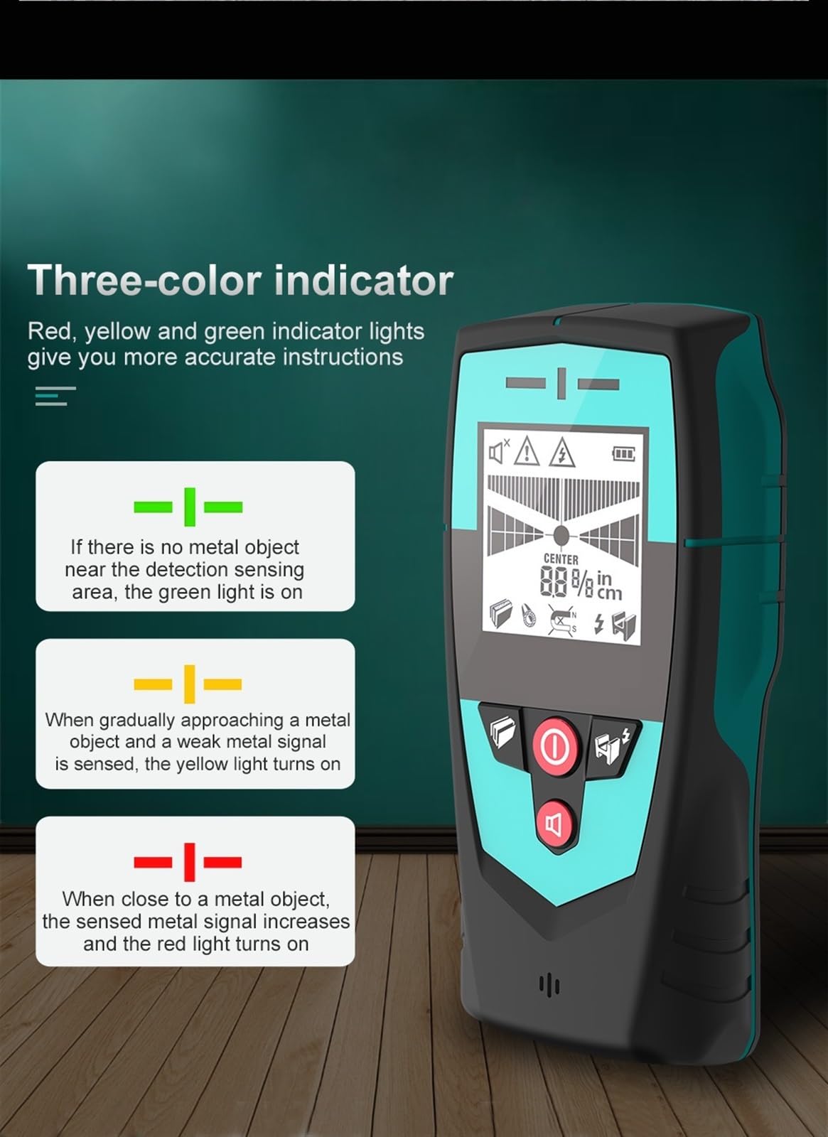 Multifunktions-Wanddetektor-Scanner, großer Flächensensor for die Suche nach Metall-Nichtmetall-Wechselstromkabeln mit LCD-Display und Signalton zur Goldsuche