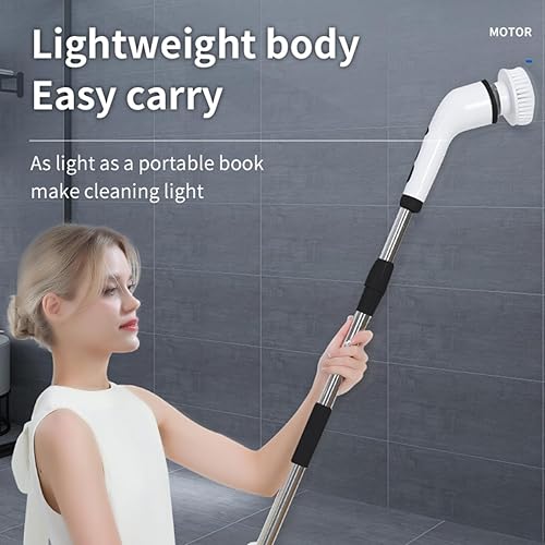 Miniatura 6 de Yardeen Limpiador eléctrico giratorio, cepillo de limpieza de baño con 8 limpiadores de ducha inalámbricos reemplazables, extensión ajustable, mango