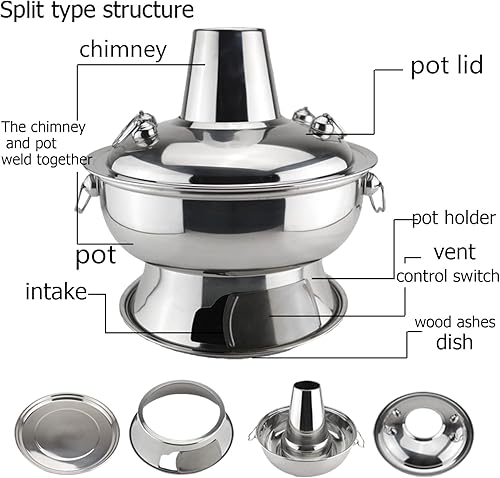 Miniatura 3 de SANQIAHOME Olla caliente de carbón chino, estufa de picnic, 2.3 litros