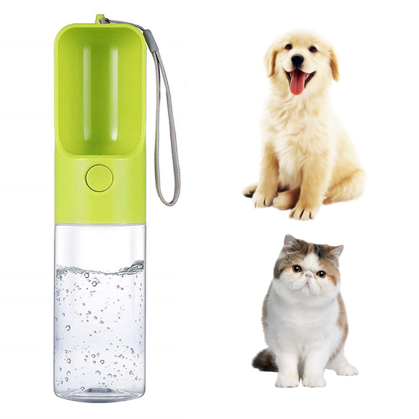 PJDDP Portable Dog Water Bottle 450Ml,Pet Travel Water Drinking Bowl Bottles Cup, Food Grade ABS Leak Proof Water Dispenser for Walking, Easy To Carry Doggy Bottles,Green