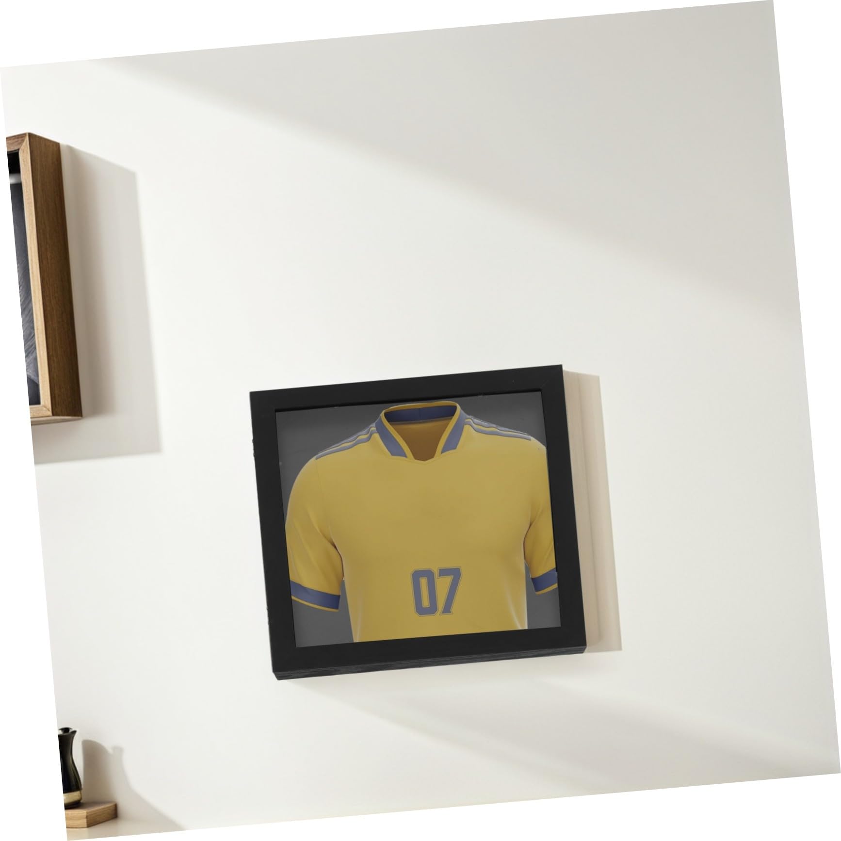 Gatuida Marco para Exhibición de Camisetas de Fútbol Negro 13x13 de Madera | Colección Deportiva, Sala u Oficina, Instalación Sencilla, Diseño Cuadrado y Acabado Artesanal
