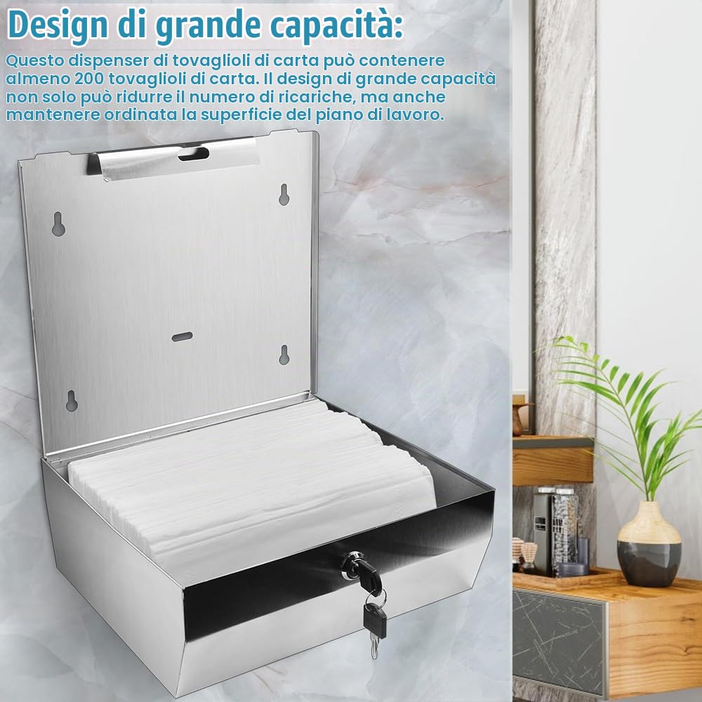 LANSKYLAN Dispenser Carta Asciugamani in Acciaio Inossidabile Dispenser Salviette Bagno da Muro Z/V Erogatori per Asciugamani di Carta Dispenser Carta Mani da Muro Può Contenere 250 Fino a 400 Fogli