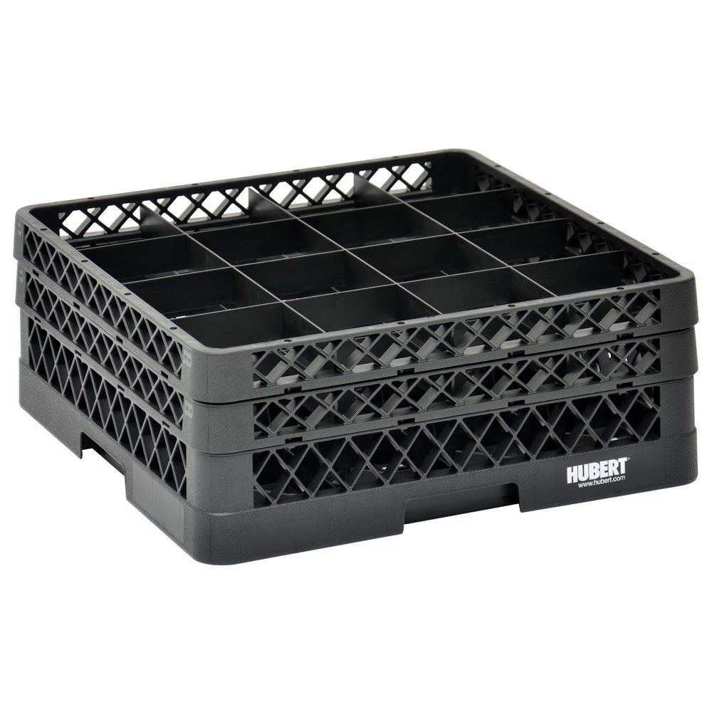 Vollrath Traex Black Plastic 16 Compartment Dishwashing Rack with Two Open Extenders - 19 3/4"L x 19 3/4"W x 7 1/8"H