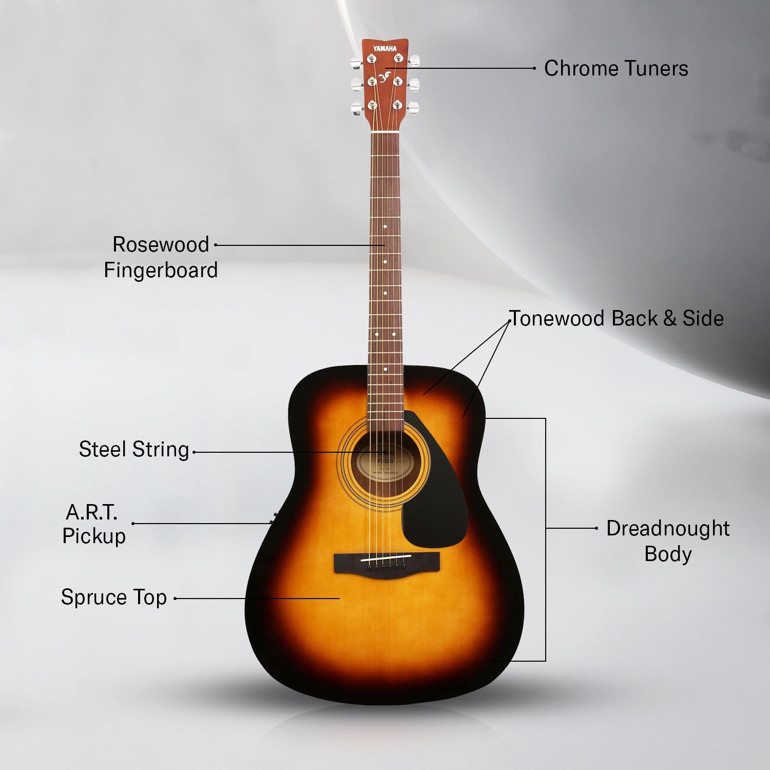 Yamaha FX280 Electro Acoustic Guitar, Tobacco Brown Sunburst