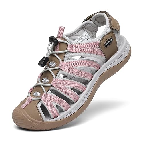 Dannto Women's Closed Toe Hiking Sandals Walking Water Sandal Comfort Athletic Sport Outdoor Sandals - 8 - Khaki