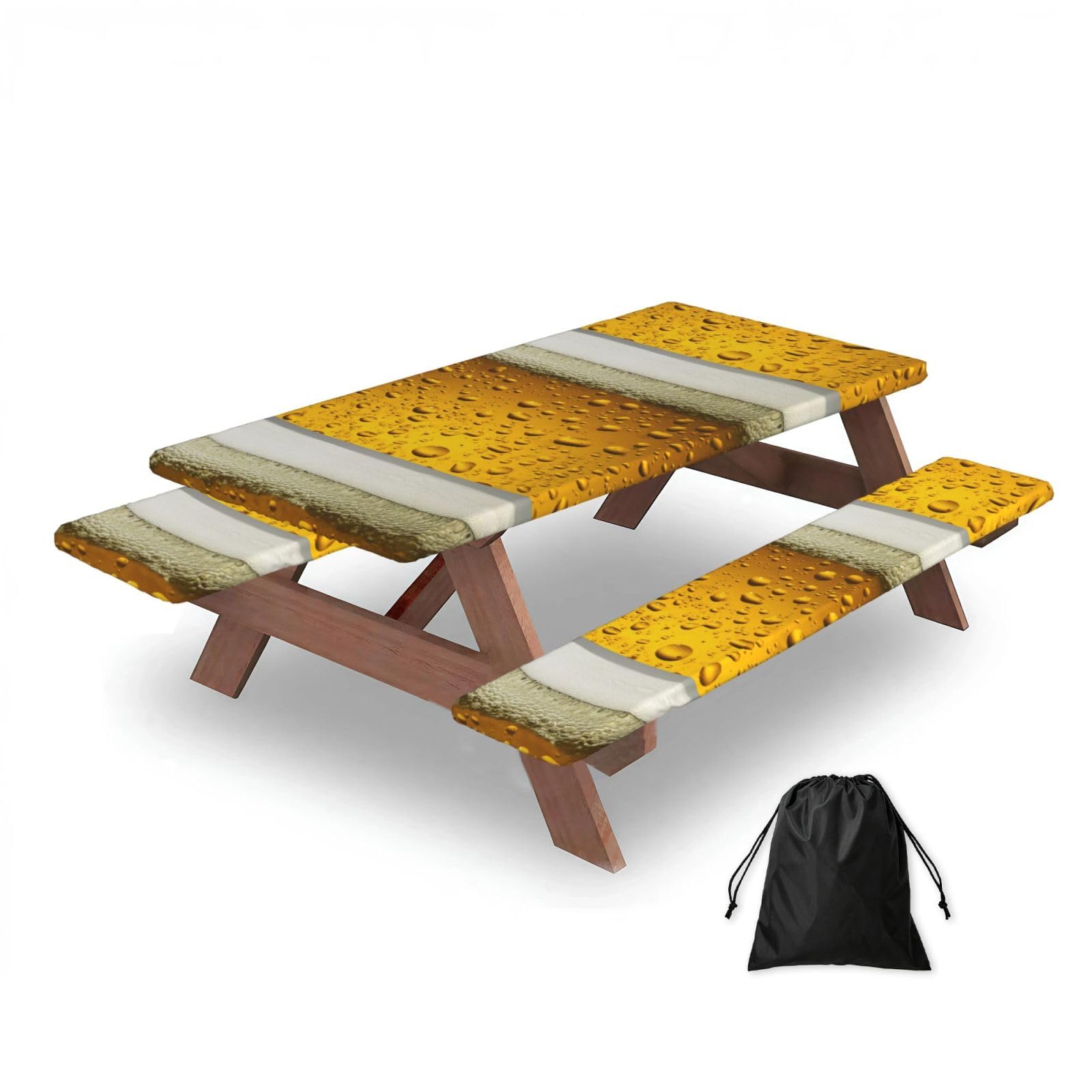 Dopklna As Picture Beer, Picnic Table Cover With Bench Covers -Waterproof Elastic Fitted Tablecloth For Garden Camping Patio 76X152cm