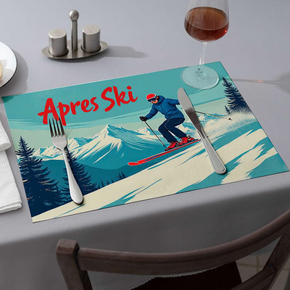 Placemats Apres Ski: Winter Adventure Awaits! Dining Place Mats Western Tablecloth Modern Farmhouse Decor(4PCS)