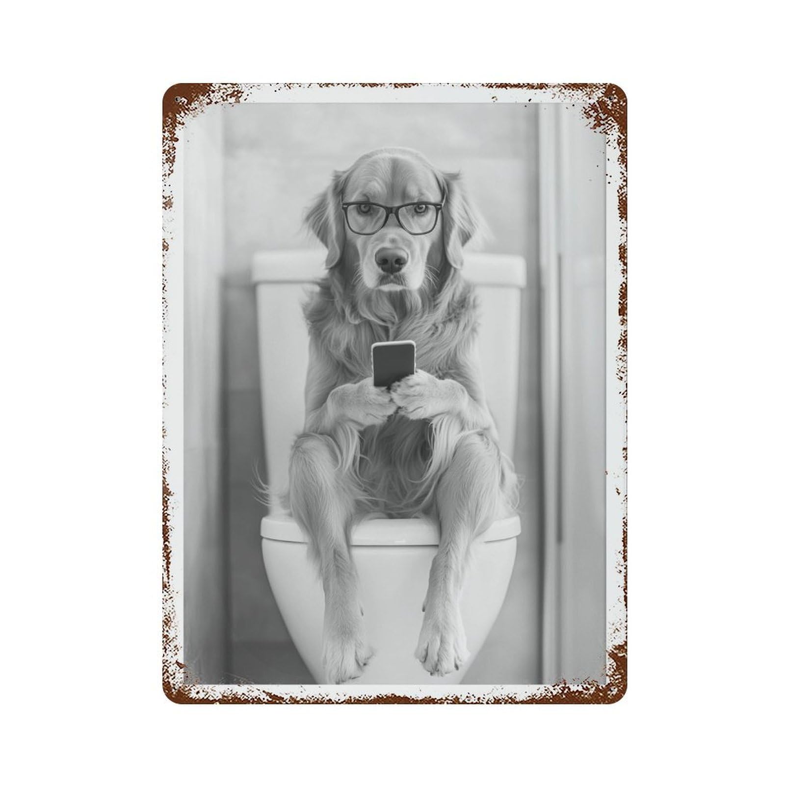 xiaoxiaoshen Golden Retriever on Toilet Dog Trendy Wall Decor Art Metal Tin Poster Modern Home Decor Art Home Bar Shop Decorations Vintage Sign 40x30cm