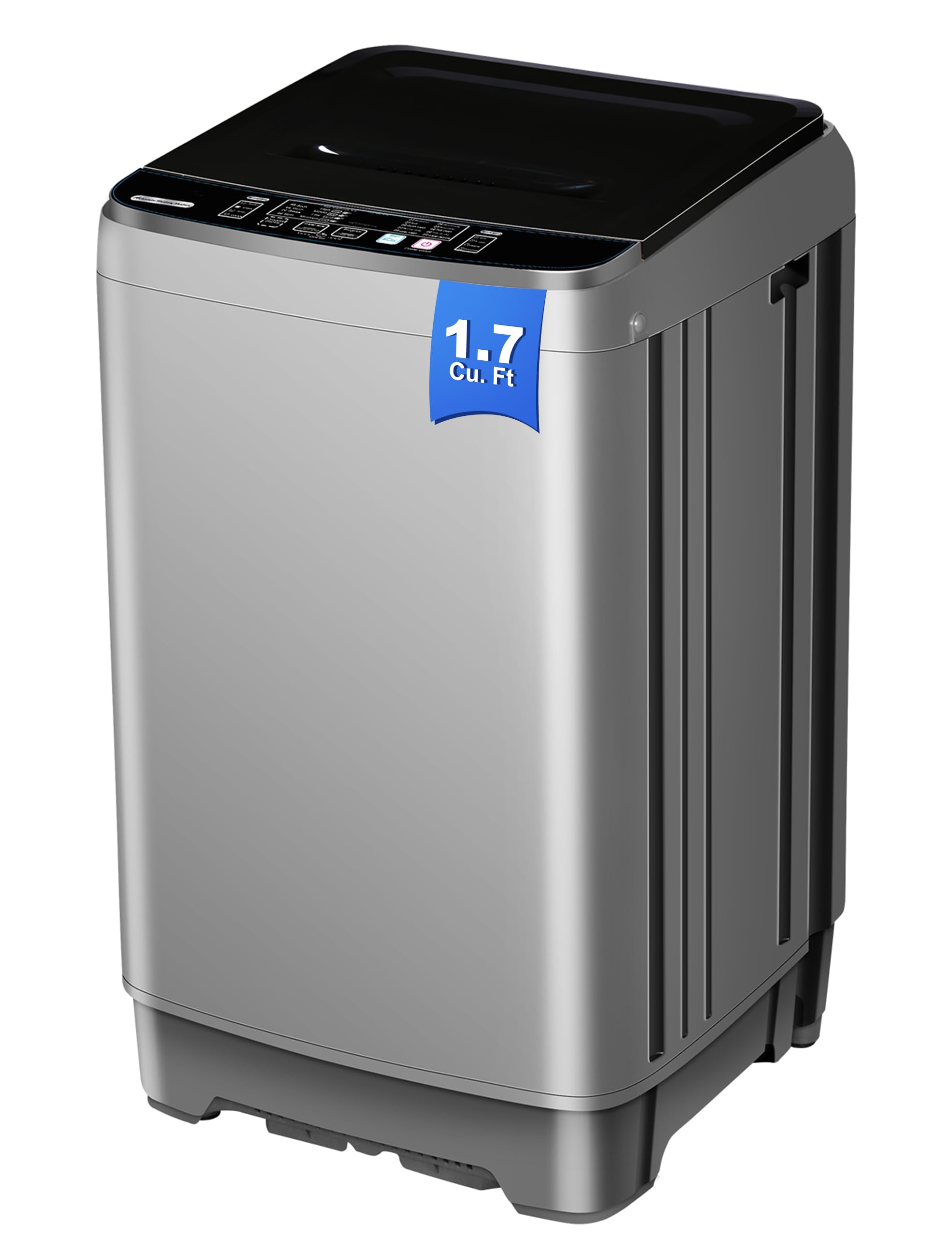 1.7 Cu.ft Portable Washing Machine - Ultra-Quiet Full-Automatic Compact Washer with Quick Washer 10 Wash Cycles w/ 8 Water Levels - Transparent Lid Top Load for Apartment & RV, Dorm
