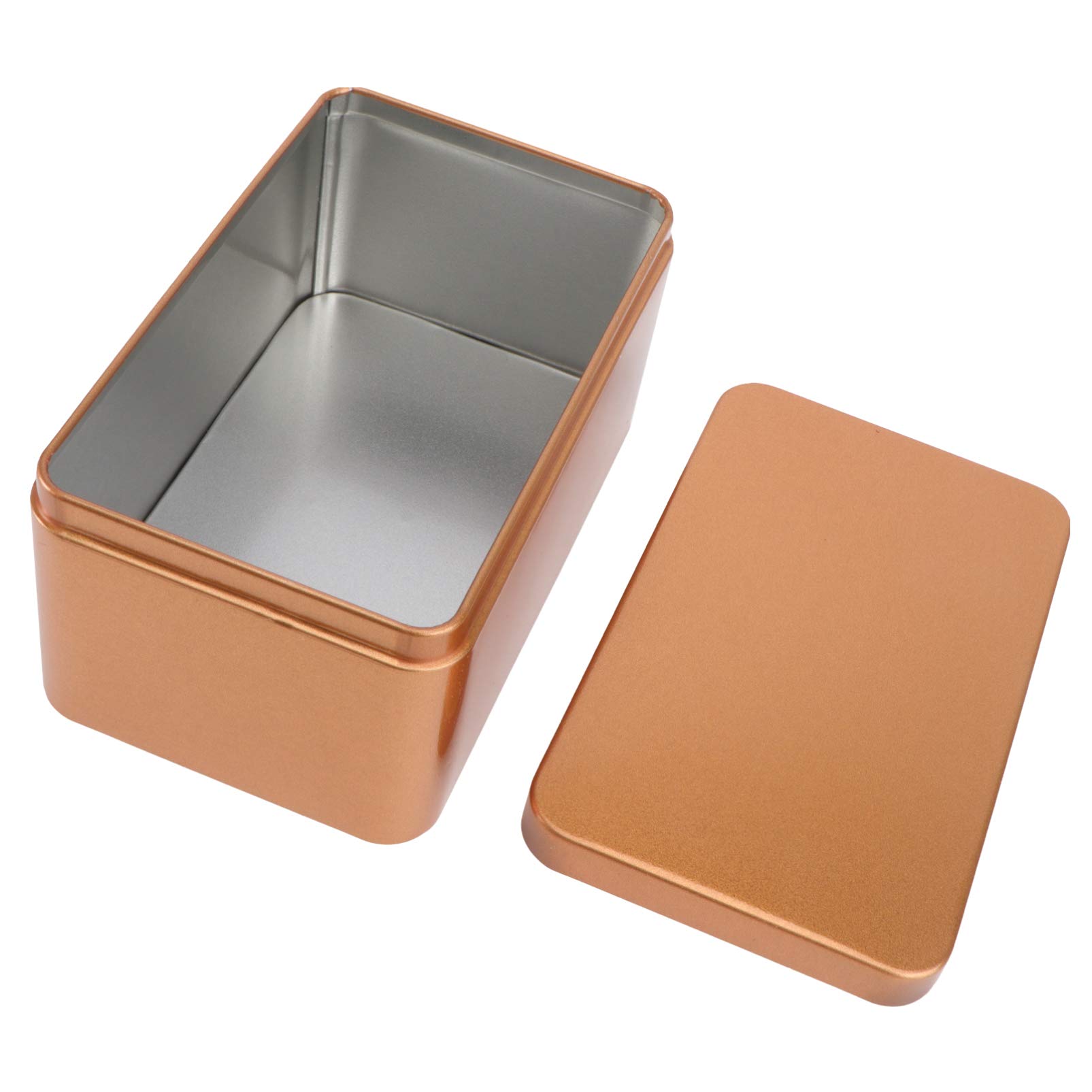 Housoutil Golden Box Storage Tinplate Box Empty Tin Box With Lid, Metal Tin Can Rectangular Storage Container For Tea, Treats, Candle, Favors And Crafts (Golden) Tea Organizer Tin Storage