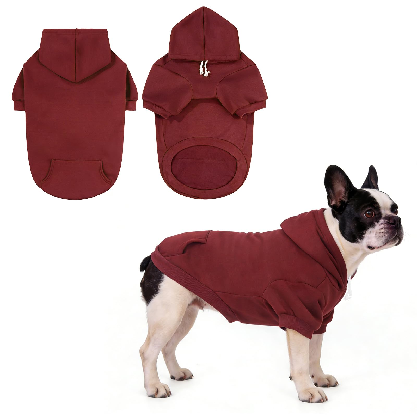 KOOLTAIL Basic Dog Hoodie - Soft and Warm Sweater With Leash Hole and Pocket, Winter Coat, Cold Weather Clothes for Small Medium Large Dogs Puppy Cat Boys Girls - Deep Red M