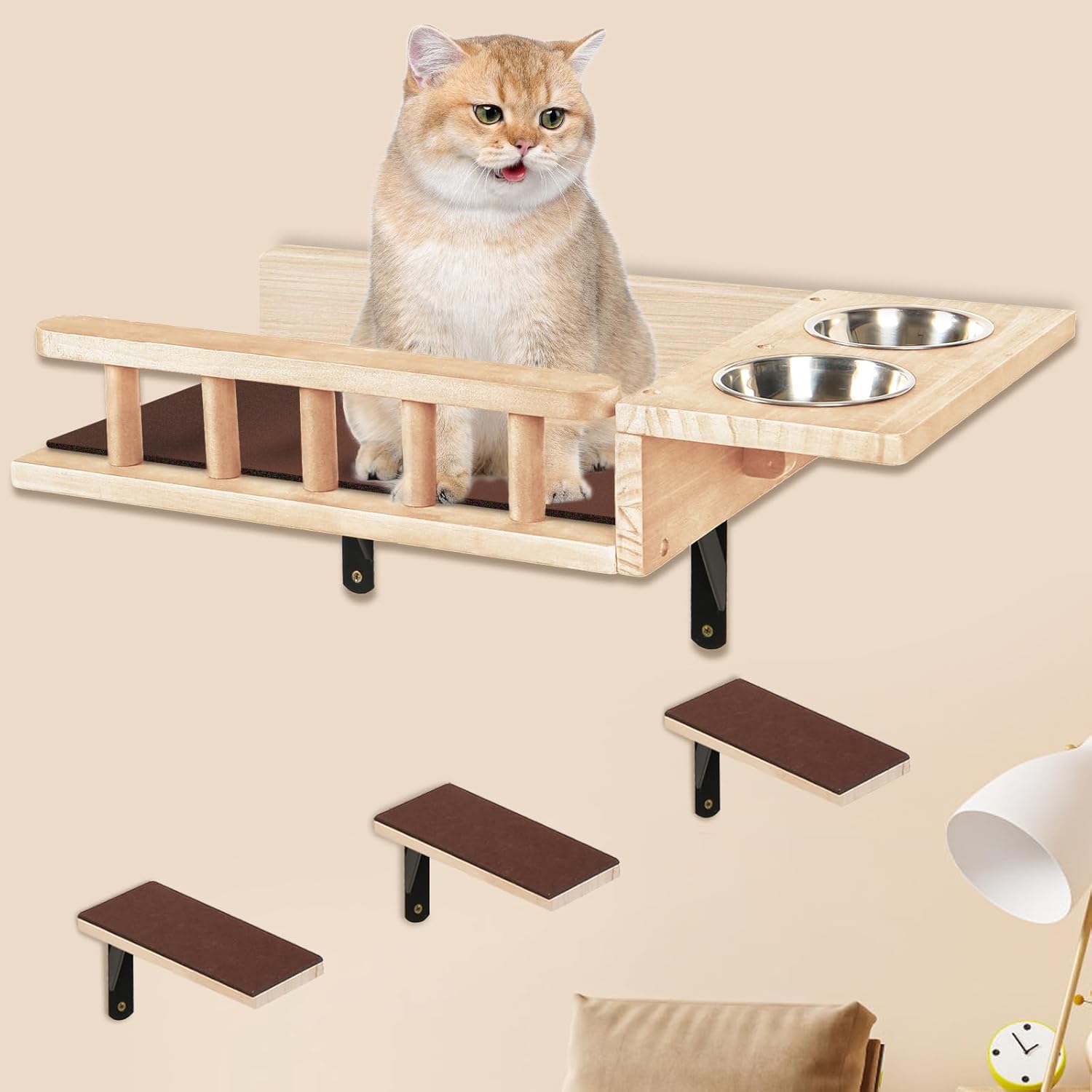 Loninak Cat Wall Shelves, Cat Feeding Shelf with Steps