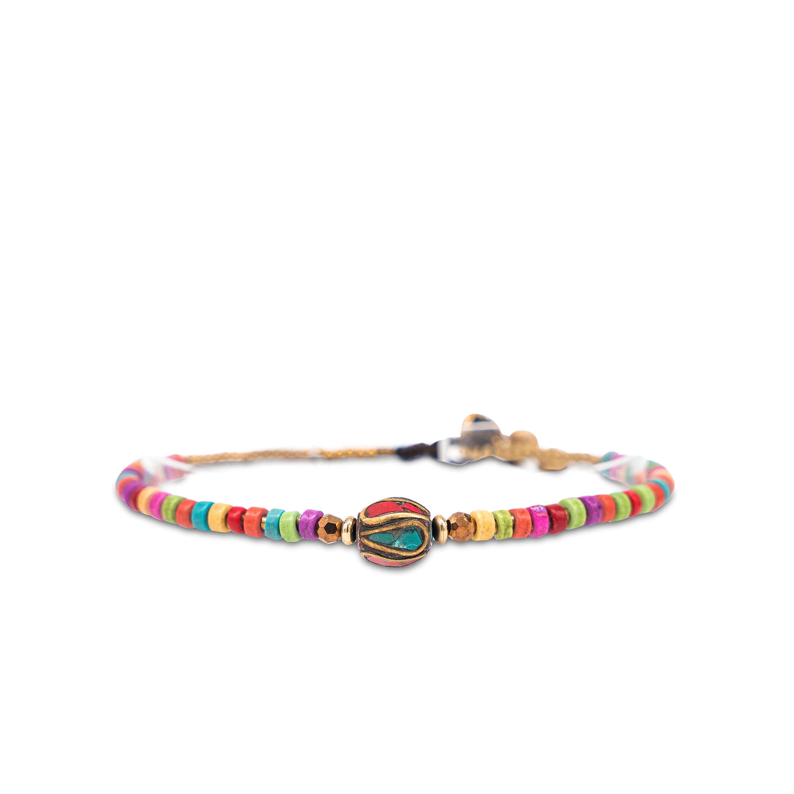 Made by Nami Bransoletka na Nogę Wodoodporna - Anklet Orientalne Perły Boho Hippie Handmade Regulowana 23-24cm